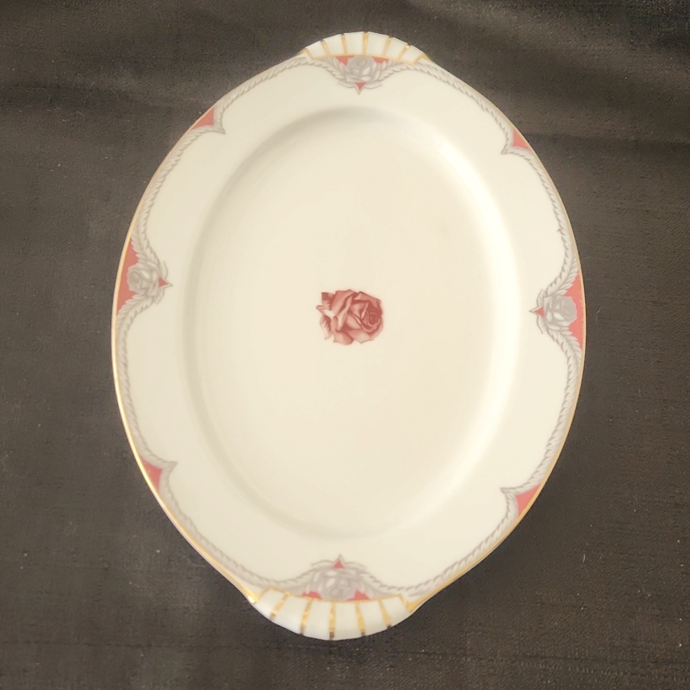 VINTAGE NARUMI JAPANESE HAND PAINTED FLORAL OVAL SERVING PLATE.